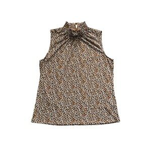 Sleeveless High-Neck Scattered Dot Printed Top - Brown, Black, & White